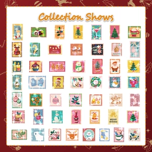 Collection d'autocollants timbres de Noël avec Père Noël et rennes pour décorations cadeaux
