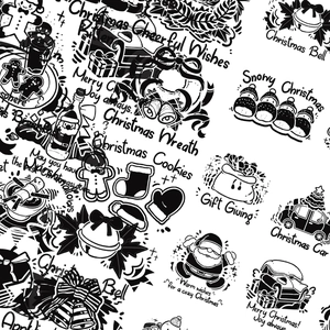 Autocollants Transparents PET Noël Style Encre Noir et Blanc Imperméables DIY Autocollants Décoratifs de Scrapbooking Décoration Fête