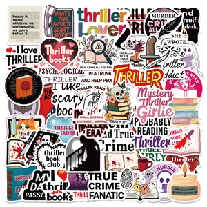 Thriller Horror Mystery Libri Adesivi per Amanti dei Libri Club Teschio Pugnale Impermeabili in PVC per Laptop Borraccia Valigia Chitarra Decorazione