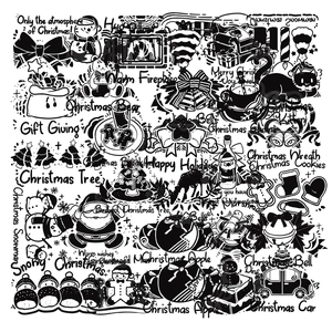 Autocollants PET de Noël style encre avec Père Noël, renne et éléments décoratifs