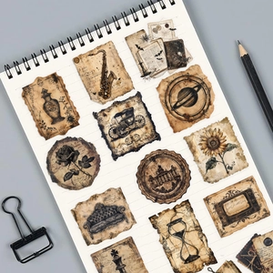 50pcs vintage art PET stickers with sepia retro illustrations for journaling and decor