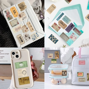 Set of 50 vintage aesthetic stickers for DIY scrapbooking featuring retro ticket designs