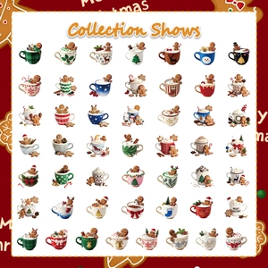 Collezione di 50 graziosi adesivi per caffè di pan di zenzero per decorazioni natalizie