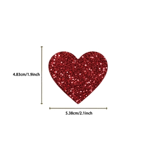 Red glitter heart sticker with 5.38cm width and 4.83cm height size measurements