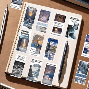 50pcs winter snow landscape stickers with artistic poetic phrases for scrapbooking decoration
