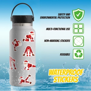 Wasserdichte Yoga-Weihnachtsmann-Aufkleber auf einer weißen Edelstahl-Trinkflasche