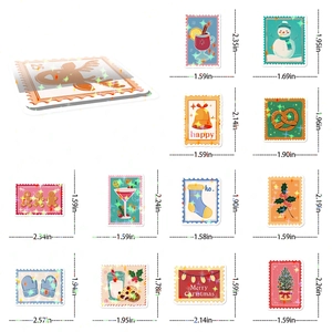 Vue détaillée des autocollants de Noël holographiques avec motifs de bonhomme de neige