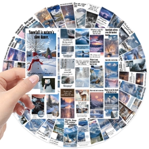 Detailed fan layout of winter snow landscape stickers with artistic nature motifs
