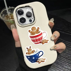 Detail of Christmas gingerbread man illustration on off-white iPhone protective case