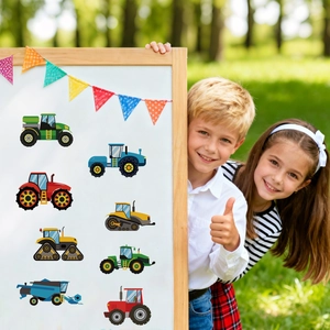 Cartoon tractor and farm machinery stickers for kids DIY projects and luggage decor