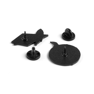 Black metal enamel pin backs with secure rubber clutches for badges and brooches