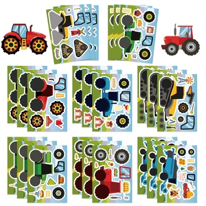 Cartoon tractor DIY puzzle stickers set for kids with farm elements for luggage and crafts