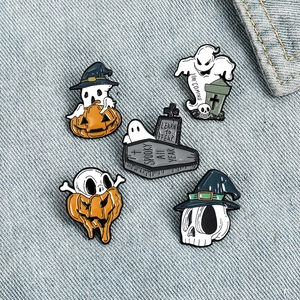 Creative Halloween Enamel Brooch Pin Set Cartoon Ghost Skeleton Pumpkin Zinc Alloy Badge Spooky Festive Costume Decoration Jewelry