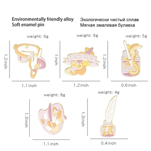 Detailed size and weight chart for soft enamel pins including palette and art themes