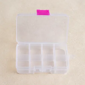 Transparent 10-grid plastic storage box with pink buckle and hanging hook 10x6.1x2.3cm