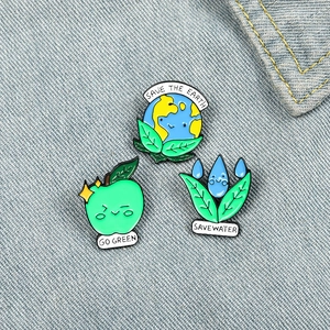 Eco Friendly Enamel Pins Set Save The Earth Go Green Save Water Cartoon Alloy Brooches Clothing Backpack Badge Gifts