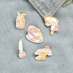 Creative Cartoon Art Theme Enamel Brooch Pin Set Paint Palette Brush Ink Bottle Dream Ribbon Alloy Badge For Men Women