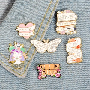 Cartoon Alloy Enamel Brooch Pin Set Pink Heart White Moth Rose Letter Scrabble Badge For Backpack Clothing Women Jewelry