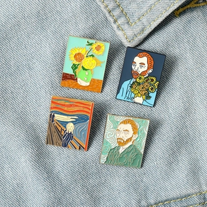 Broche en Émail Artistique Vintage Chef-d'œuvre Alliage Van Gogh Tournesols Le Cri Portrait Badge Bijoux pour Femmes Hommes