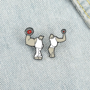 Creative Fitness Muscle Man Enamel Brooch Pin For Clothing Funny Weightlifting Dumbbell Alloy Badge Jewelry For Men Women Gift