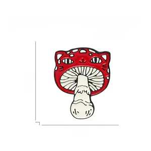 Detailed dimensions of cat-shaped red mushroom enamel pin made of alloy