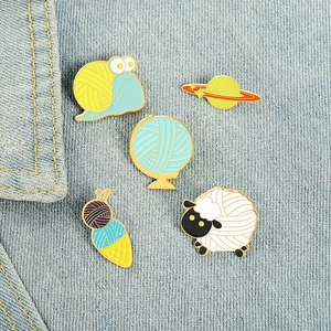 Creative Yarn Ball Enamel Pin Brooch Alloy Animal Sheep Snail Planet Globe Ice Cream Badge Cartoon Jewelry For Backpack Clothes