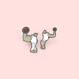 Creative fitness pins set featuring cartoon muscle torsos lifting weights for couples