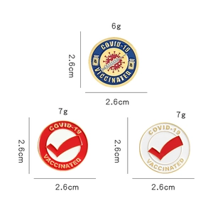 Detailed size specifications for three COVID-19 vaccinated alloy enamel lapel pins