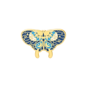 Creative butterfly enamel pin with celestial sun moon and planet patterns in gold finish