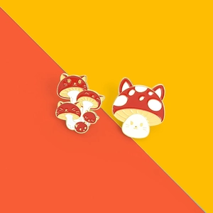 Creative cat mushroom enamel pins set for backpack with colorful red mushroom design