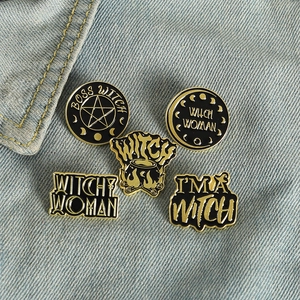 Witch Woman Moon Phase Enamel Pin Gothic Mysterious Pentagram Alloy Brooch Mystical Jewelry Accessory For Clothing Bags
