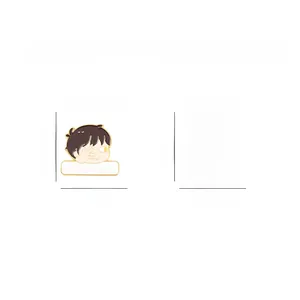 Detail showing eco-friendly alloy couple enamel pins with LET ME SEE text and dimensions