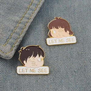 Cartoon Enamel Pin Let Me See Boy Girl Peeking Brooch Creative Alloy Painted Lapel Badge For Clothes Bag Accessories Jewelry