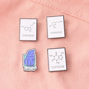 Minimalist Science Chemistry Formula Alloy Enamel Pin Dopamine Caffeine Serotonin Mole Badge Fashion Jewelry Lapel Pin Gift