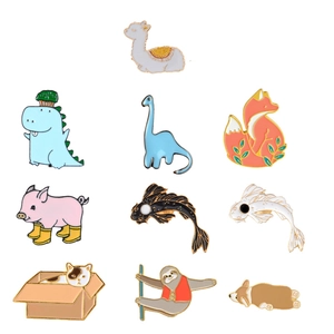 Cartoon Animal Enamel Pins Cute Alloy Drip Oil Brooches Dinosaur Cat Fox Pig Llama Sloth Koi Fish Badge Pins Fashion Jewelry Accessories