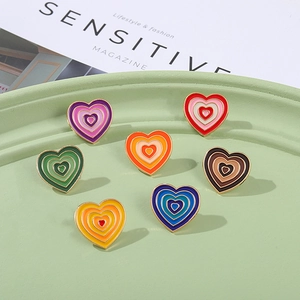 Creative Colorful Alloy Heart Enamel Pin Brooch Layered Concentric Heart Shape Badge Personality Jewelry Gift Accessories