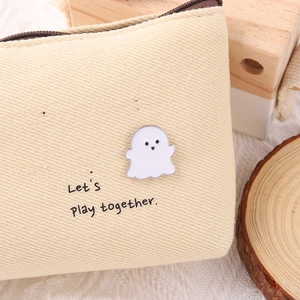 Cream canvas pouch with cute ghost pin and Let's Play together text for daily storage