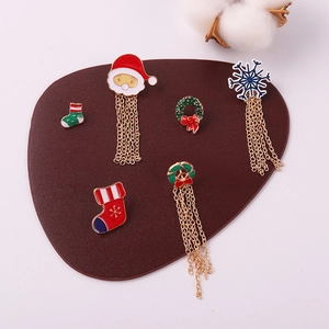 Set Spilla e Orecchini Natalizi in Lega di Smalto Babbo Natale Albero di Natale Fiocco di Neve Nappina Catena Strass Gioielli Donna Regalo