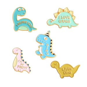 Set mit 5 bunten Cartoon Dinosaurier Emaille-Pins aus vergoldeter Zinklegierung