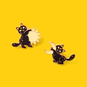 Cartoon Black Cat Sun And Moon Enamel Pin Alloy Baking Varnish Animal Brooch Gold Plated Badge For Clothing Bag Accessories