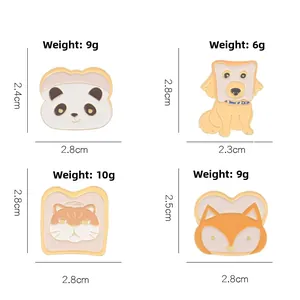 Détail de broches en émail d'animaux mignons avec panda, renard et dimensions