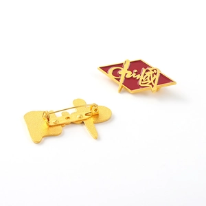 Detail view showing front and back of the China theme metal pin with red enamel finish