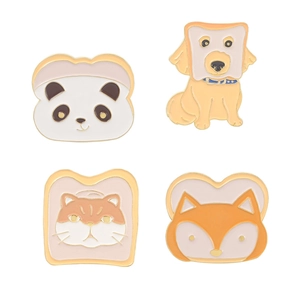 Collection de broches en émail en forme de toast animal mignon avec bords dorés