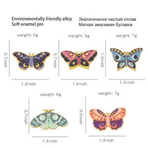 Set of colorful butterfly and moth enamel pins made of durable alloy with starry patterns