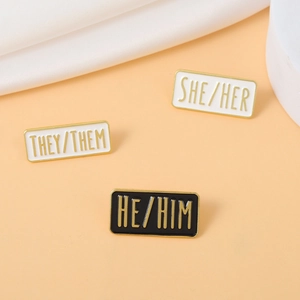 Minimalist Alloy Enamel Gender Pronoun Brooch SHE HER HE HIM THEY THEM Creative Identity Badge Jewelry Pin For Clothing Bag