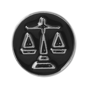 Minimalist Libra zodiac scales brooch in black enamel and silver metal finish