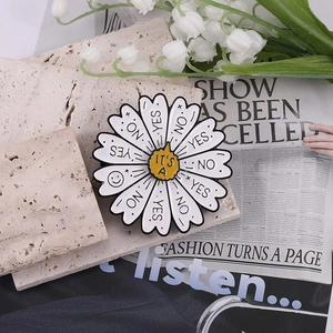 Interactive sunflower rotating enamel brooch with YES and NO decision petals for women