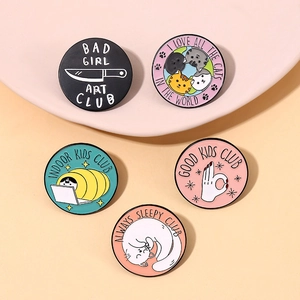 Creative Round Cartoon Cat Enamel Brooch Personalized Bad Girl Art Club Always Sleepy Pins Alloy Badges For Backpack