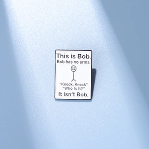 Funny This is Bob stickman enamel pin with white background on light blue surface