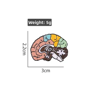 Detailed size view of colorful brain enamel pin with 5g weight and 3cm width measurements